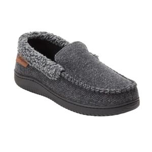 Dearfoams Mens Comfy Slippers Black Gray Herringbone S:XL 13-14 NIB
